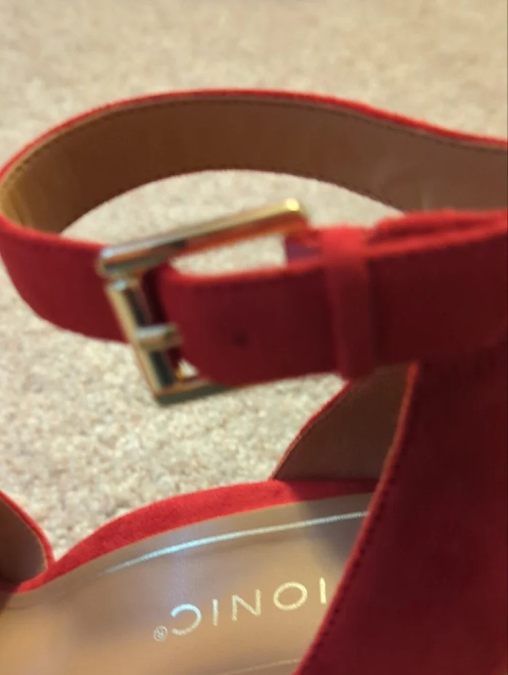 Vionic Red Suede Espadrille Wedge Sandals with Ankle Buckle